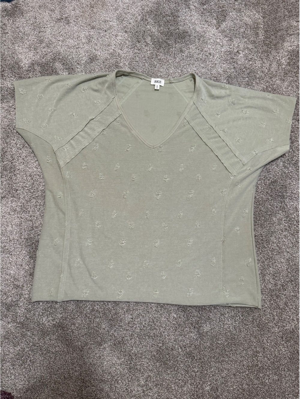 BKE Women's Medium Distressed Olive Green Top